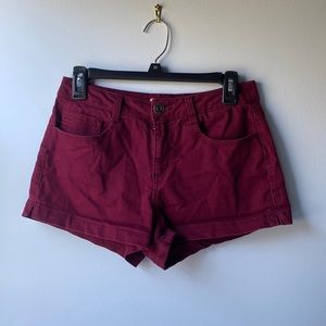 maroon jean shorts